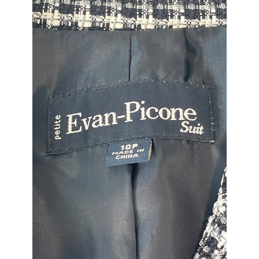 00779 Evan Picone Petite Black Navy White Plaid Blazer Jacket 10P PreOwned - Picture 2 of 15